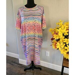 Confetti & Rainbow Pattern T-shirt Dress by Amina Mucciolo VGUC 4XL Retail $79